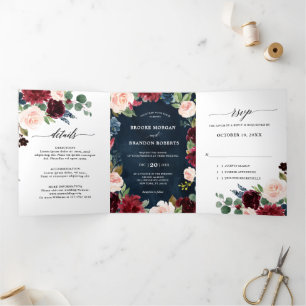 Burgundy Red Navy triple Faire-part de mariage