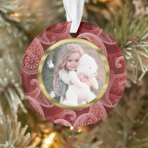 Burgundy Red Paisley - Aangepaste foto en tekst Ornament