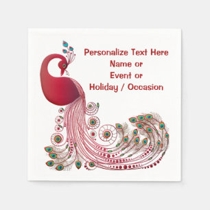 Burgundy Red Peacock personaliseer of pas aan Servet