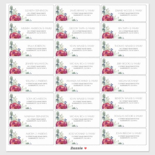 Burgundy Red Peony Marine Nom d'invité Étiquette d (Feuille)