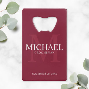 Burgundy Red Persoonlijke Groomsmen Kredietkaart Flessenopener