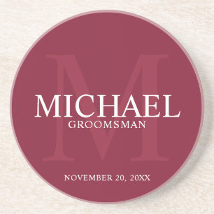 Burgundy Red Persoonlijke Groomsmen Zandsteen Onderzetter