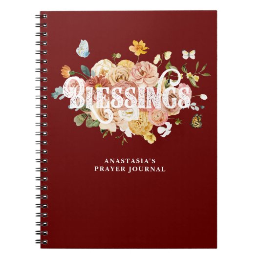Burgundy Red Pink Floral Custom Blessings Journal (Devant)