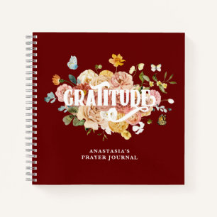Burgundy Red Pink Floral Custom Gratitude Journal