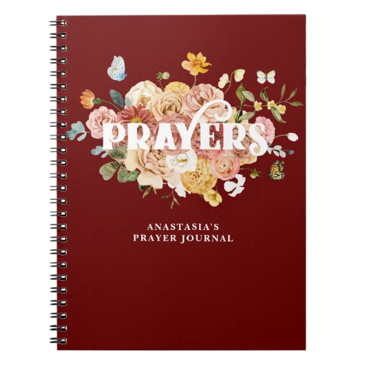 Burgundy Red Pink Floral Custom Prayer Journal (Devant)