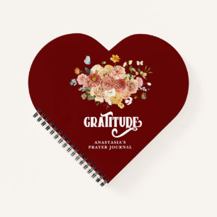 Burgundy Red Pink Floral Heart Gratitude Journal Notitieboek