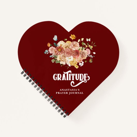 Burgundy Red Pink Floral Heart Gratitude Journal Notitieboek (Voorkant)
