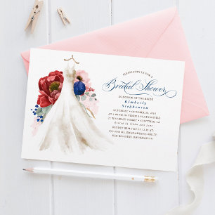 Burgundy Red Pink Navy Blue Floral Vrijgezellenfee Kaart