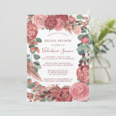 Burgundy Red Pink Peony Roos Floral Bridal Invitat Kaart (Staand voorkant)
