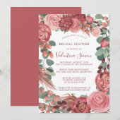 Burgundy Red Pink Peony Roos Floral Bridal Invitat Kaart (Voorkant / Achterkant)
