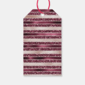 Burgundy Red Pink Rose Gold Glitter Stripes Cadeaulabel (Achterkant)