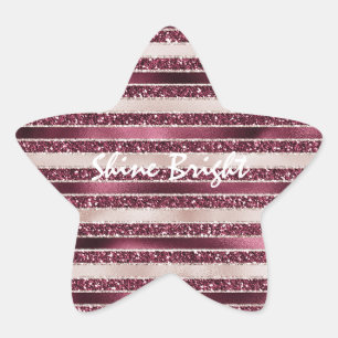 Burgundy Red Pink Rose Gold Glitter Stripes Ster Sticker