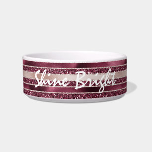 Burgundy Red Pink Rose Gold Glitter Stripes Voerbakje