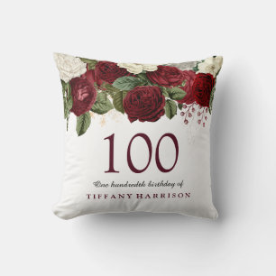 Burgundy Red Rose 100th Birthday Gift Kussen