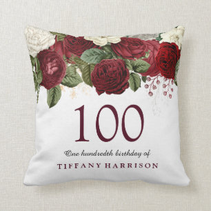 Burgundy Red Rose 100th Birthday Gift Kussen