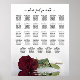 Burgundy Red Rose 29 Table Wedding Seating Chart Poster