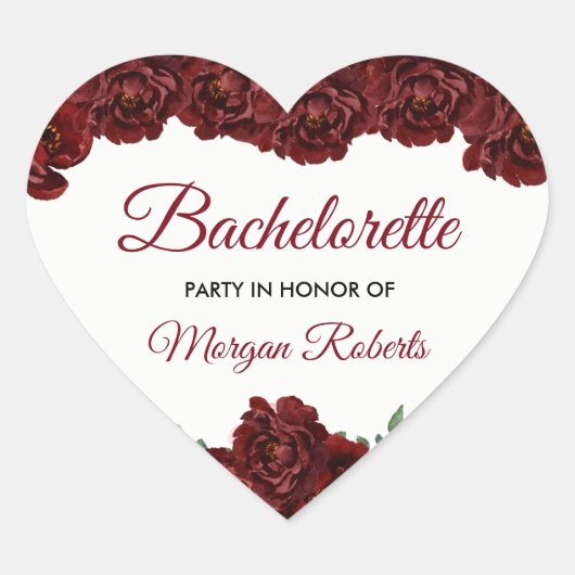 Burgundy Red Rose Bachelorette Party Hart Sticker (Voorkant)