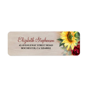 Burgundy Red Rose en Sunflower Rustige Herfst Etiket