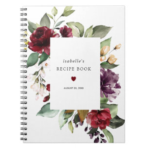 Burgundy Red Rose Floral Recipe Book Notitieboek