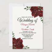 Burgundy Red Rose Romantic Wedding Invitation Kaart (Voorkant)