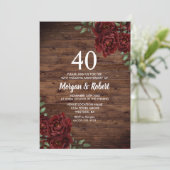 Burgundy Red Rose Rustic 40th Wedding Jubileum Kaart (Staand voorkant)
