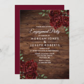 Burgundy Red Rose Rustic Invitation du parti d'eng (Devant / Derrière)