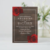 Burgundy Red Rose Rustic Wood Wedding Invitation (Debout devant)