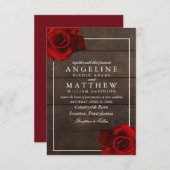 Burgundy Red Rose Rustic Wood Wedding Invitation (Devant / Derrière)