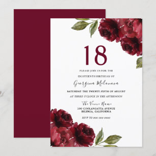Burgundy Red Roses Elegant 18e verjaardag Kaart