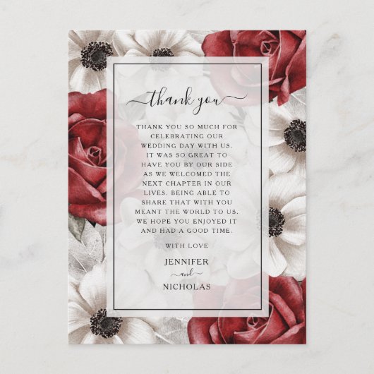 Burgundy Red Roses Floral Weddenschap Bedankt Briefkaart (Voorkant)
