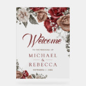 Burgundy Red Roses Floral Wedding Welcome (Recto)