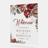 Burgundy Red Roses Floral Wedding Welcome (Angle)