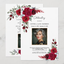 Burgundy Red Roses Funeral Invitation