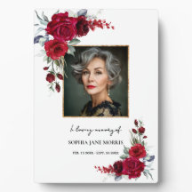 Burgundy Red Roses Memorial Photo Plaque