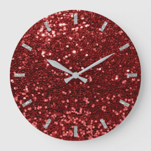 Burgundy Red Ruby Sparkly Bean Glitter Gray Glam Grote Klok