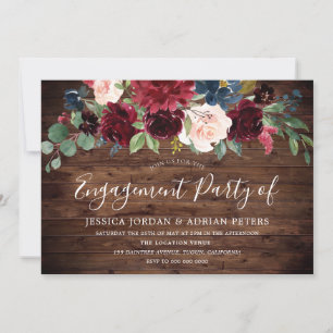 Burgundy Red Rustic Country Engagement Party Kaart
