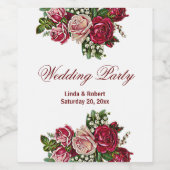 Burgundy Red Rustic Rozen Floral country Wedding Wijn Etiket (Enkel label)