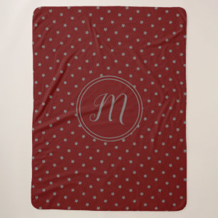 Burgundy Red Stars Pattern Elegant Monogrammed Sherpa Deken