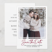 Burgundy Red Text en foto Save The Date (Voorkant / Achterkant)