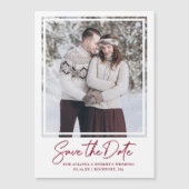 Burgundy Red Text en foto Save the Date Magnetische Uitnodiging (Voorkant)