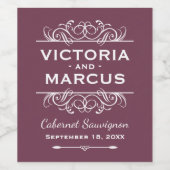 Burgundy Red Wedding Monogram Wine Fles Favor Wijn Etiket (Enkel label)