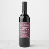 Burgundy Red Wedding Monogram Wine Fles Favor Wijn Etiket (Voorkant)