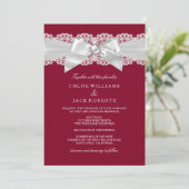 Burgundy Red Wedding White Pearl Bow Wedding Kaart (Staand voorkant)