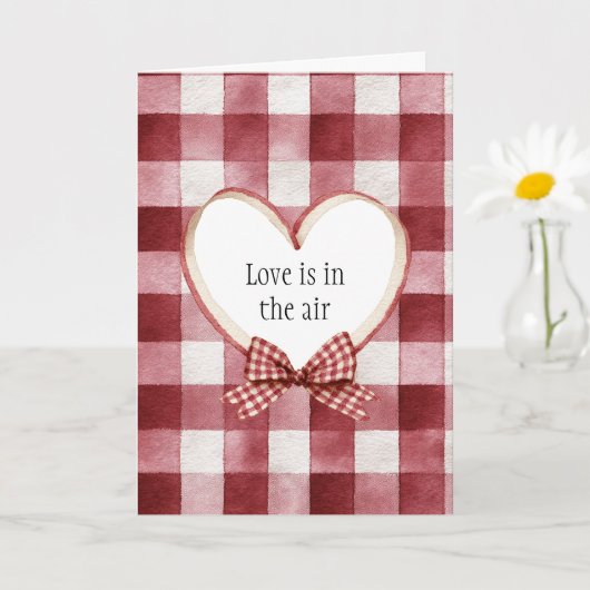 Burgundy Red White Heart Ribbon Valentine's Day Kaart (Kleine Plant)