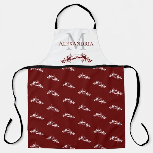 Burgundy Red White Monogram Name Lobster Pattern Schort (Voorkant)