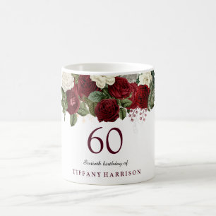 Burgundy Red White Rose 60th Birthday Favor Gift Koffiemok