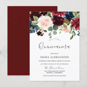 Burgundy Red Wine Beauful Quinceanera Invite Kaart