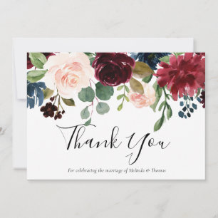 Burgundy Red Wine & Blush Floral Wedding Bedankkaart