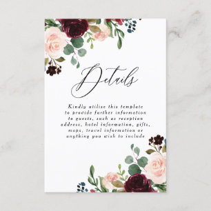 Burgundy Red Wine Blush Weddenschap — Ontvangst de Informatiekaartje