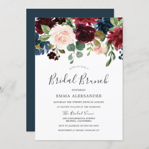 Burgundy Red Wine Floral Bridal Brunch Invite Kaart